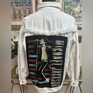 MICHAEL JACKSON GRAPHIC PRINT VINTAGE FRINGE KING OF POP SHIRT/ SHACKET SZ M